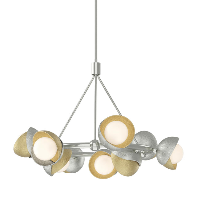 Hubbardton Forge 2023 Sterling Modern Brass Opal Glass (GG) Multi Brooklyn 9-Light Double Shade Ring Pendant