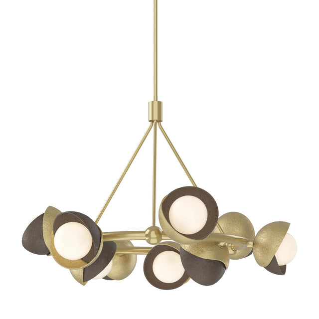 Hubbardton Forge 2023 Modern Brass Bronze Opal Glass (GG) Multi Brooklyn 9-Light Double Shade Ring Pendant