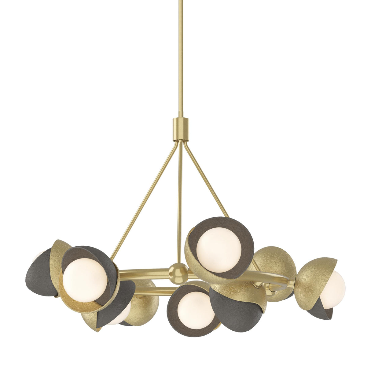 Hubbardton Forge 2023 Modern Brass Dark Smoke Opal Glass (GG) Multi Brooklyn 9-Light Double Shade Ring Pendant