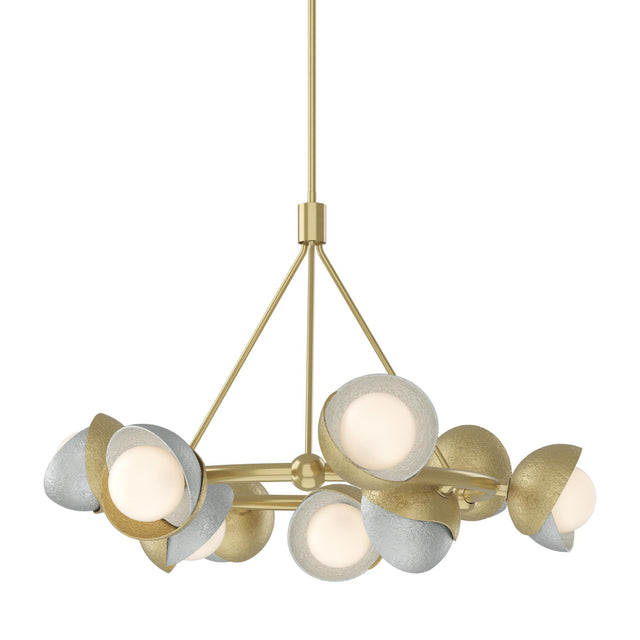 Hubbardton Forge 2023 Modern Brass Vintage Platinum Opal Glass (GG) Multi Brooklyn 9-Light Double Shade Ring Pendant