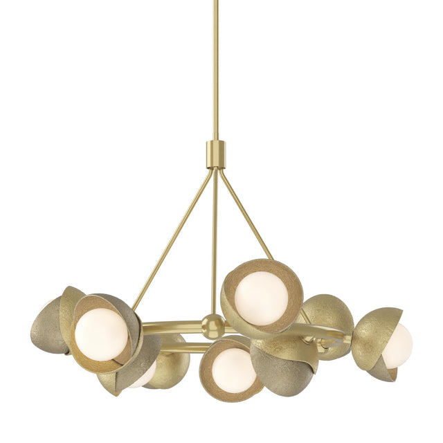 Hubbardton Forge 2023 Modern Brass Soft Gold Opal Glass (GG) Multi Brooklyn 9-Light Double Shade Ring Pendant