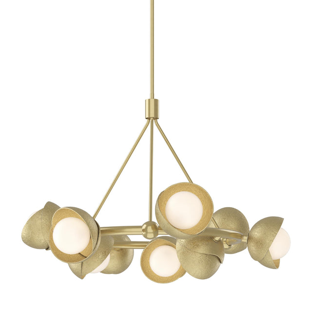 Hubbardton Forge 2023 Modern Brass Modern Brass Opal Glass (GG) Multi Brooklyn 9-Light Double Shade Ring Pendant