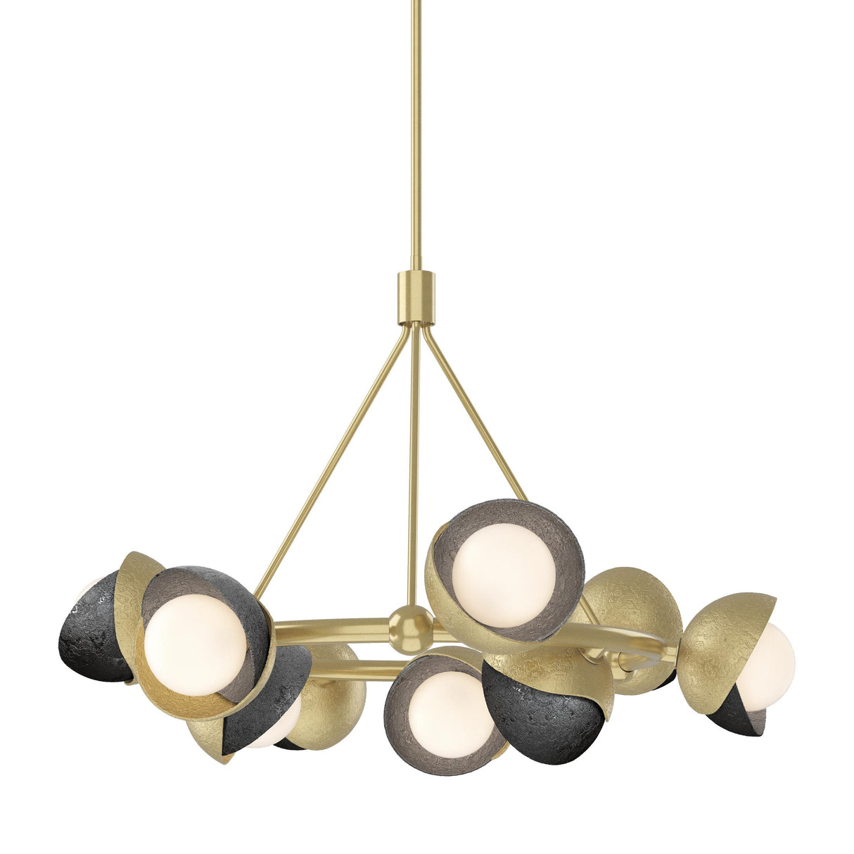 Hubbardton Forge 2023 Modern Brass Ink Opal Glass (GG) Multi Brooklyn 9-Light Double Shade Ring Pendant