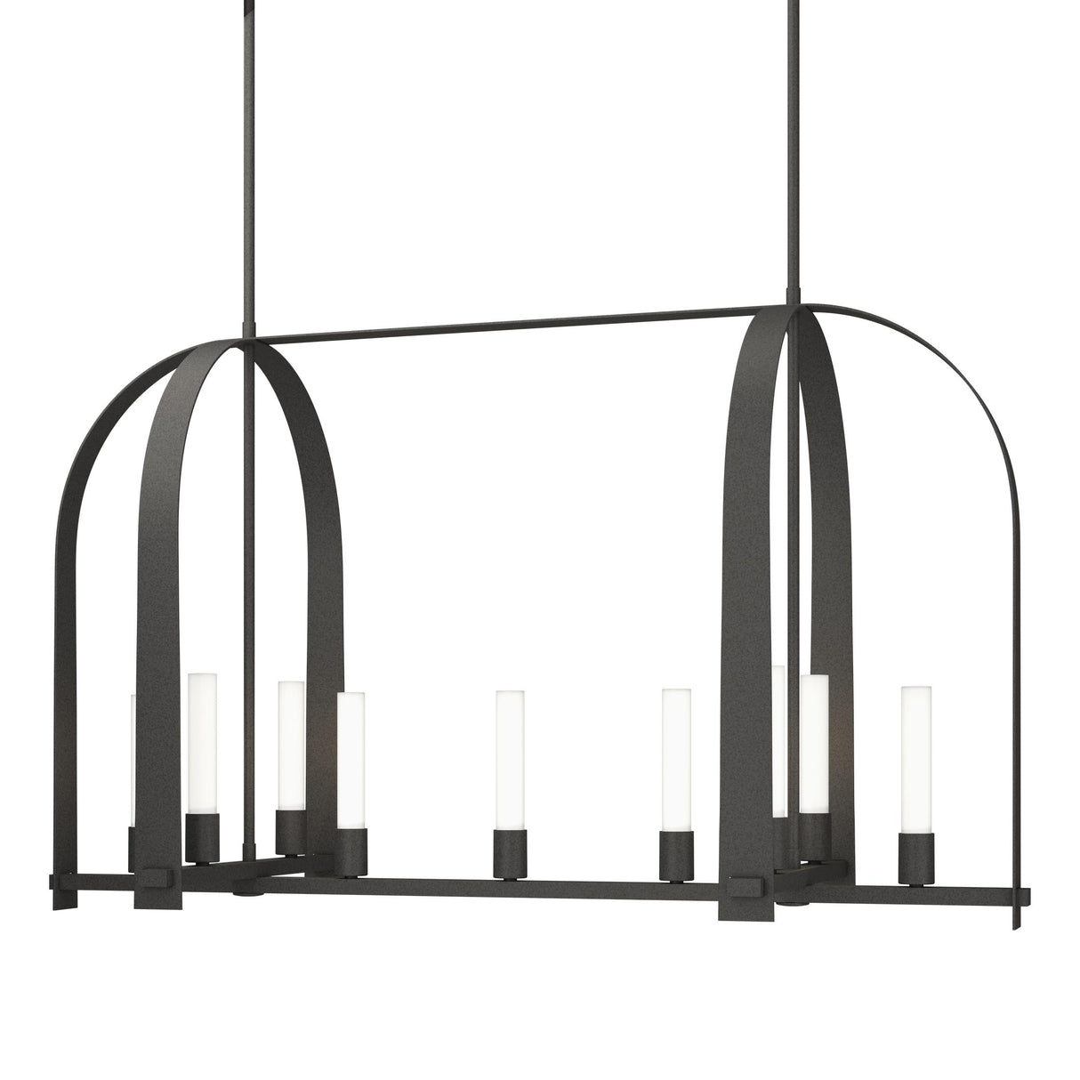 Hubbardton Forge 2023 Natural Iron Frosted Glass (FD) Multi Triomphe 9-Light Linear Pendant