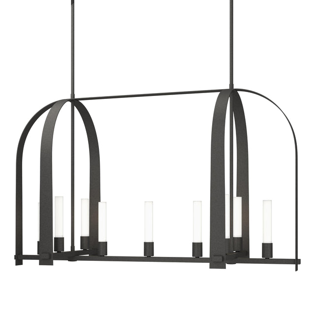 Hubbardton Forge 2023 Natural Iron Frosted Glass (FD) Multi Triomphe 9-Light Linear Pendant