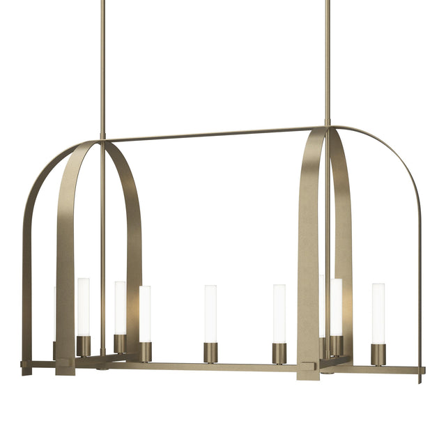 Hubbardton Forge 2023 Soft Gold Frosted Glass (FD) Multi Triomphe 9-Light Linear Pendant