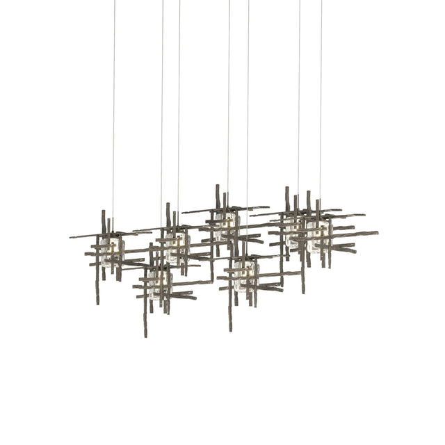 Hubbardton Forge 2022 Dark Smoke Seeded Clear Glass (II) Long Tura 7-Light Seeded Glass Pendant