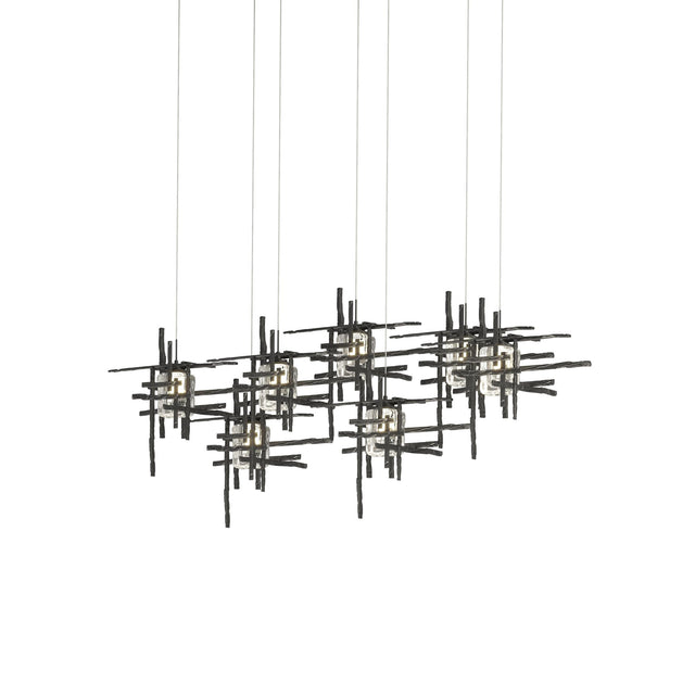 Hubbardton Forge 2022 Black Seeded Clear Glass (II) Long Tura 7-Light Seeded Glass Pendant