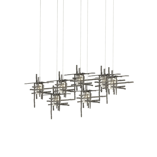 Hubbardton Forge 2022 Natural Iron Seeded Clear Glass (II) Long Tura 7-Light Seeded Glass Pendant