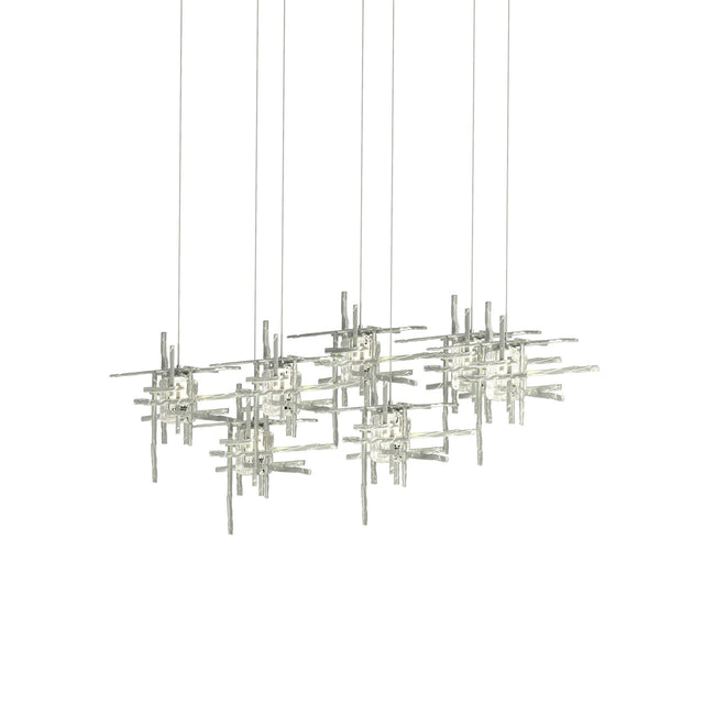 Hubbardton Forge 2022 Vintage Platinum Seeded Clear Glass (II) Long Tura 7-Light Seeded Glass Pendant