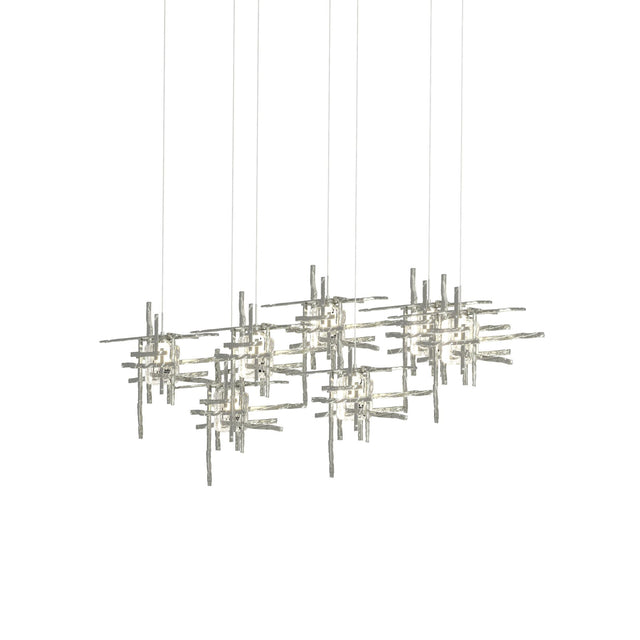 Hubbardton Forge 2022 Sterling Seeded Clear Glass (II) Long Tura 7-Light Seeded Glass Pendant