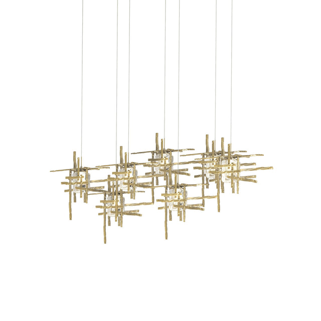 Hubbardton Forge 2022 Modern Brass Seeded Clear Glass (II) Long Tura 7-Light Seeded Glass Pendant