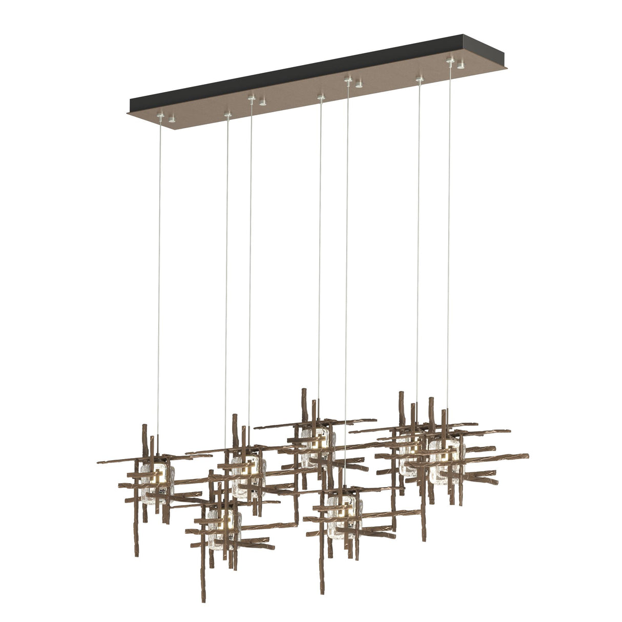 Hubbardton Forge 2022 Bronze Seeded Clear Glass (II) Standard Tura 7-Light Seeded Glass Pendant
