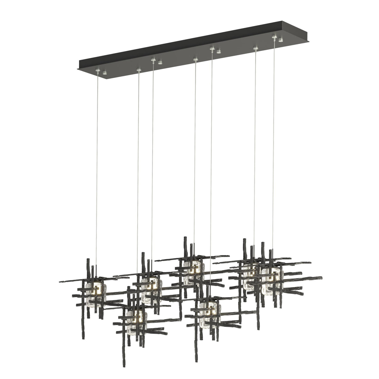 Hubbardton Forge 2022 Black Seeded Clear Glass (II) Standard Tura 7-Light Seeded Glass Pendant