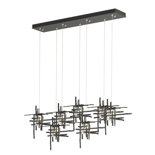 Hubbardton Forge 2022 Black Seeded Clear Glass (II) Standard Tura 7-Light Seeded Glass Pendant