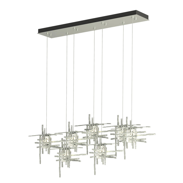 Hubbardton Forge 2022 Vintage Platinum Seeded Clear Glass (II) Standard Tura 7-Light Seeded Glass Pendant