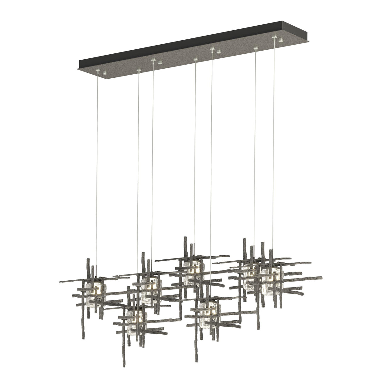 Hubbardton Forge 2022 Natural Iron Seeded Clear Glass (II) Standard Tura 7-Light Seeded Glass Pendant
