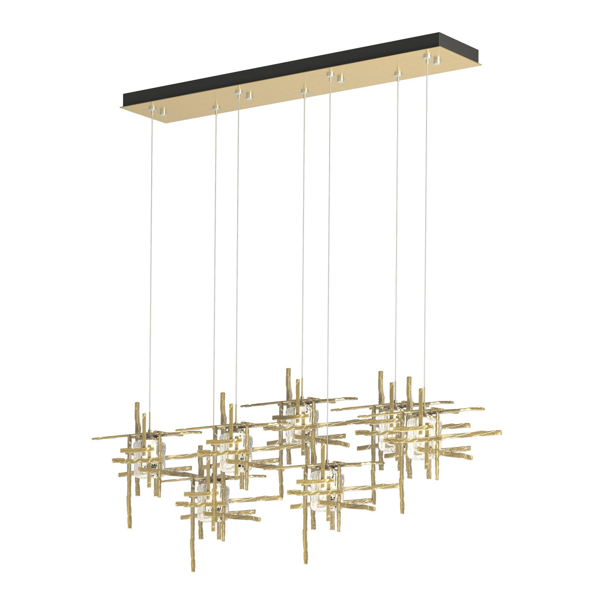 Hubbardton Forge 2022 Modern Brass Seeded Clear Glass (II) Standard Tura 7-Light Seeded Glass Pendant