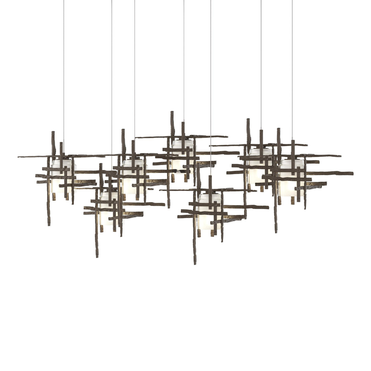 Hubbardton Forge 2022 Bronze Cast Glass (YC) Long Tura 7-Light Frosted Glass Pendant