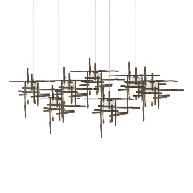 Hubbardton Forge 2022 Bronze Cast Glass (YC) Long Tura 7-Light Frosted Glass Pendant