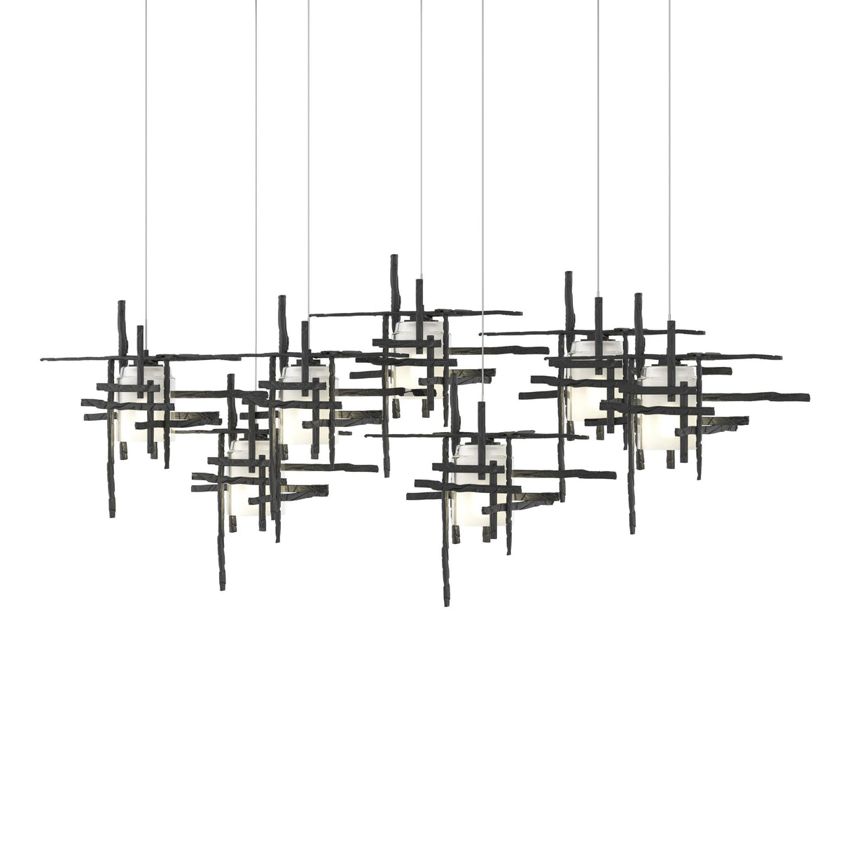 Hubbardton Forge 2022 Black Cast Glass (YC) Long Tura 7-Light Frosted Glass Pendant