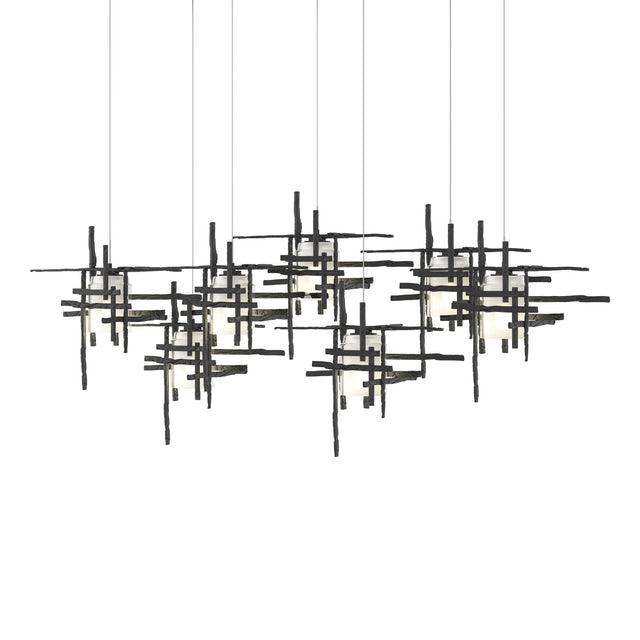 Hubbardton Forge 2022 Black Cast Glass (YC) Long Tura 7-Light Frosted Glass Pendant