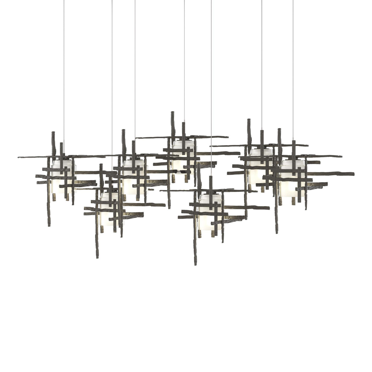 Hubbardton Forge 2022 Dark Smoke Cast Glass (YC) Long Tura 7-Light Frosted Glass Pendant