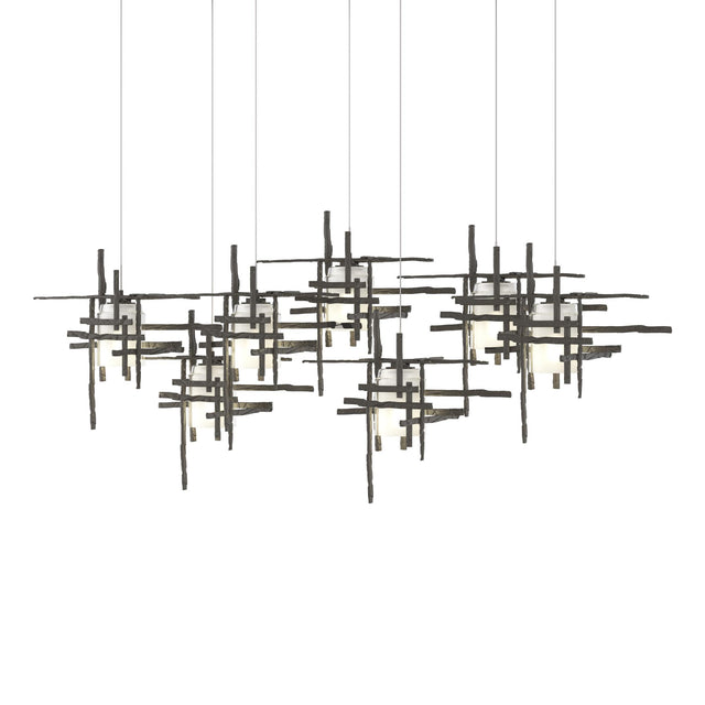 Hubbardton Forge 2022 Dark Smoke Cast Glass (YC) Long Tura 7-Light Frosted Glass Pendant