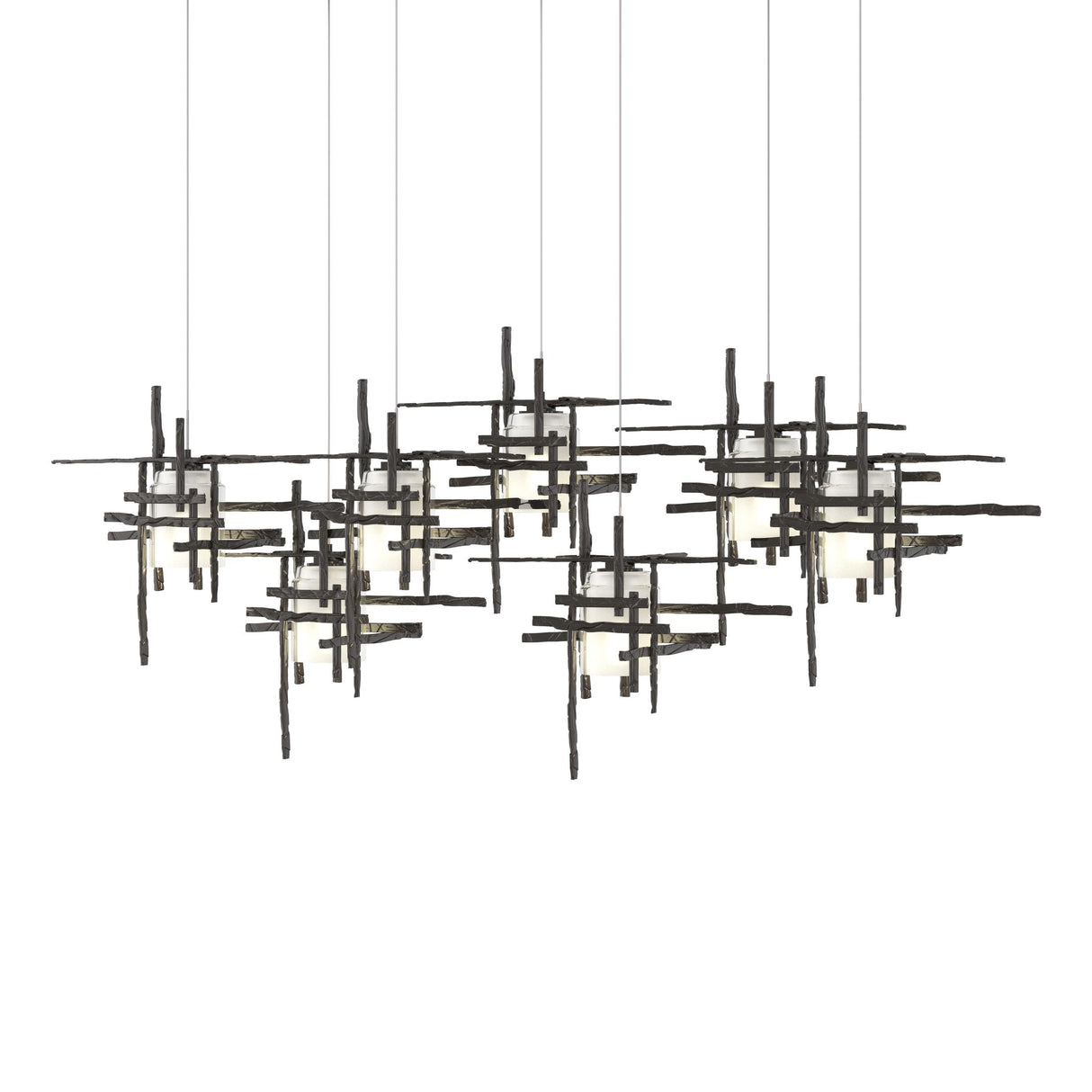 Hubbardton Forge 2022 Oil Rubbed Bronze Cast Glass (YC) Long Tura 7-Light Frosted Glass Pendant