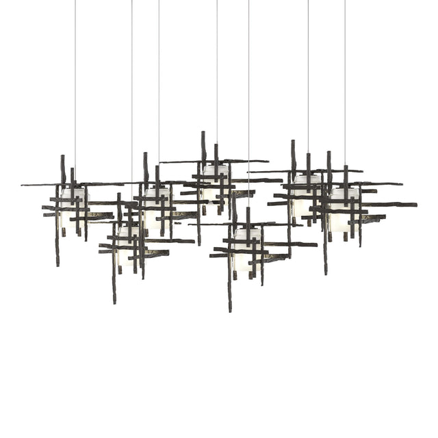 Hubbardton Forge 2022 Oil Rubbed Bronze Cast Glass (YC) Long Tura 7-Light Frosted Glass Pendant