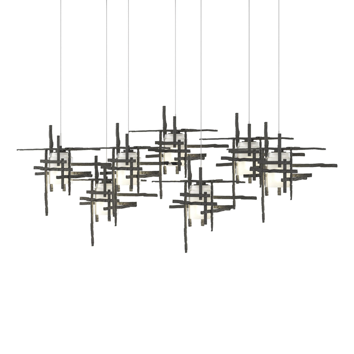 Hubbardton Forge 2022 Natural Iron Cast Glass (YC) Long Tura 7-Light Frosted Glass Pendant