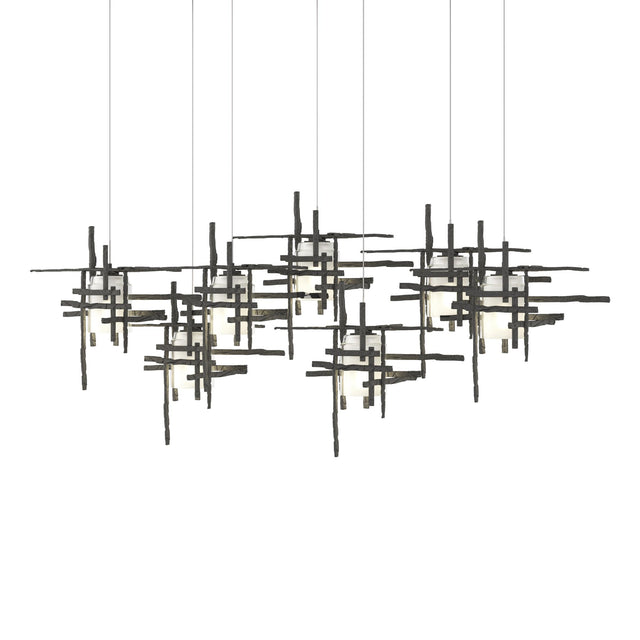 Hubbardton Forge 2022 Natural Iron Cast Glass (YC) Long Tura 7-Light Frosted Glass Pendant