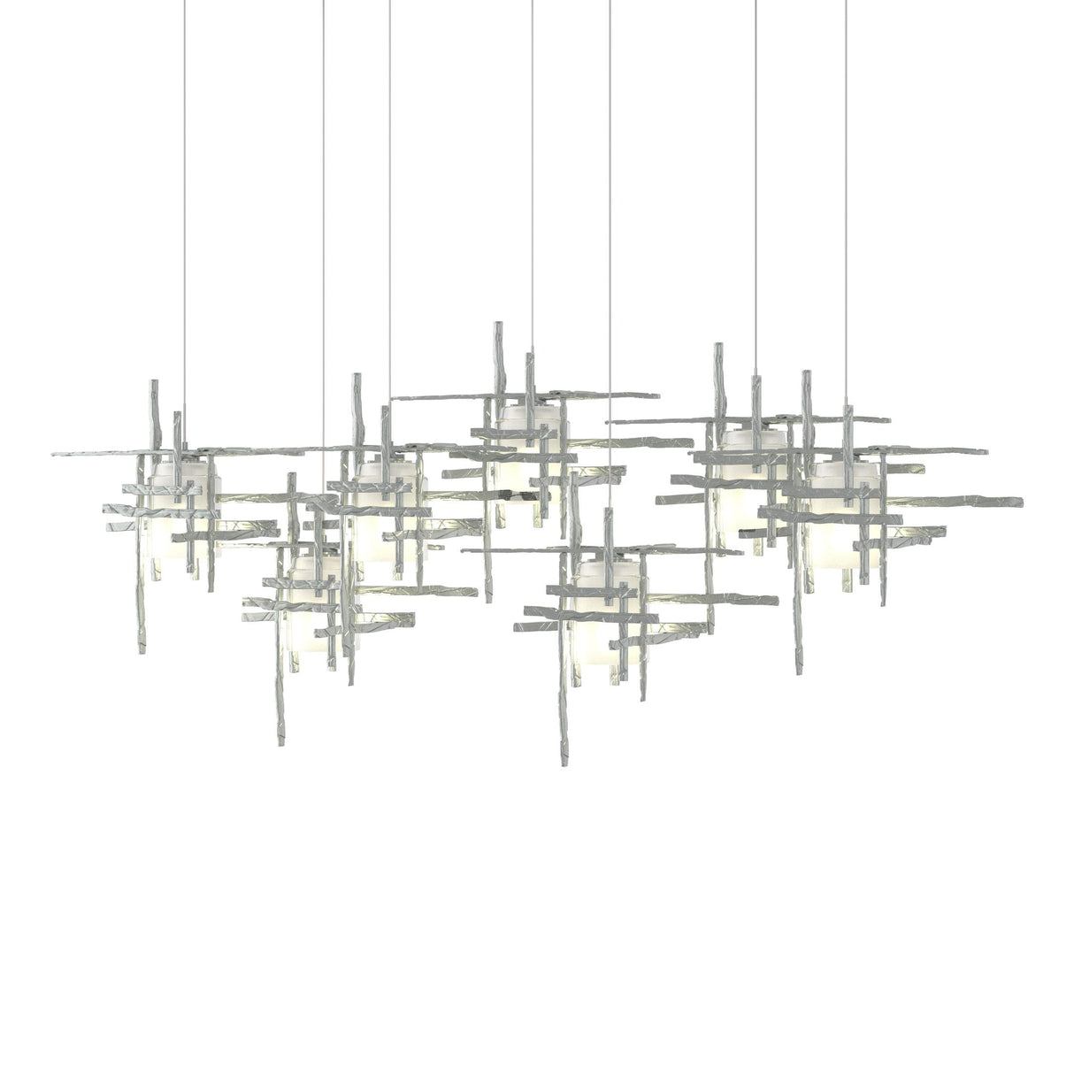Hubbardton Forge 2022 Vintage Platinum Cast Glass (YC) Long Tura 7-Light Frosted Glass Pendant