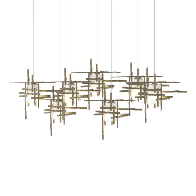 Hubbardton Forge 2022 Soft Gold Cast Glass (YC) Long Tura 7-Light Frosted Glass Pendant