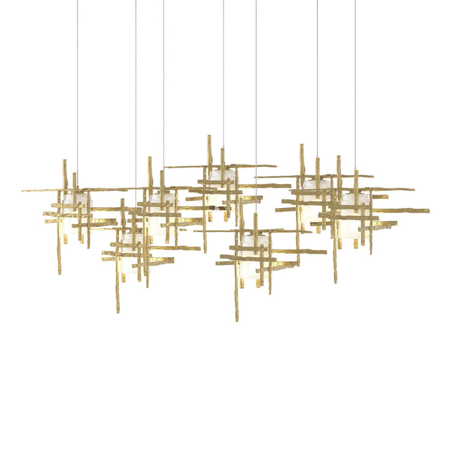 Hubbardton Forge 2022 Modern Brass Cast Glass (YC) Long Tura 7-Light Frosted Glass Pendant