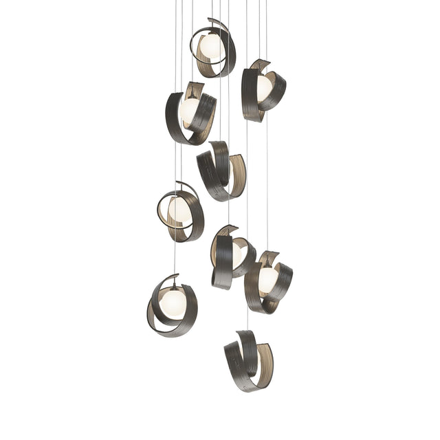 Hubbardton Forge 2023 Dark Smoke Opal Glass (GG) Long Riza 9-Light Pendant