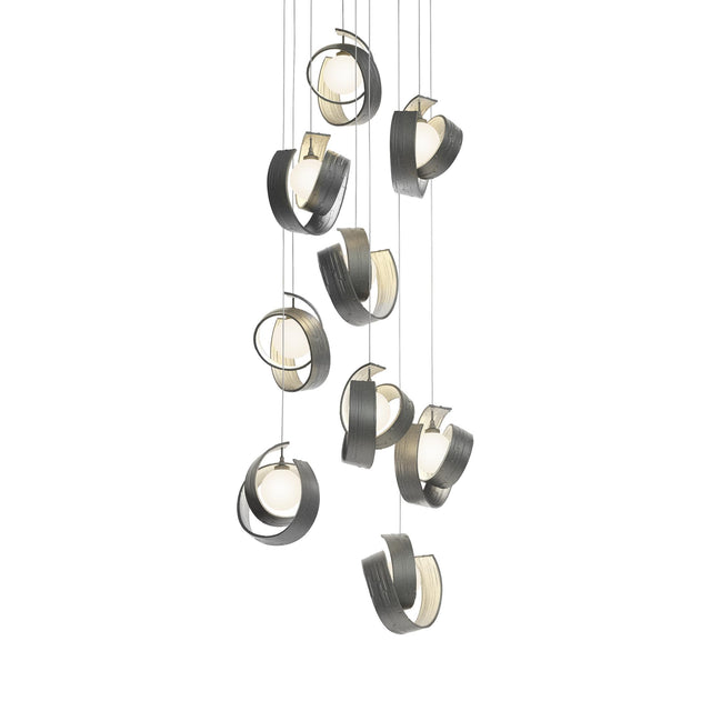Hubbardton Forge 2023 Natural Iron Opal Glass (GG) Long Riza 9-Light Pendant
