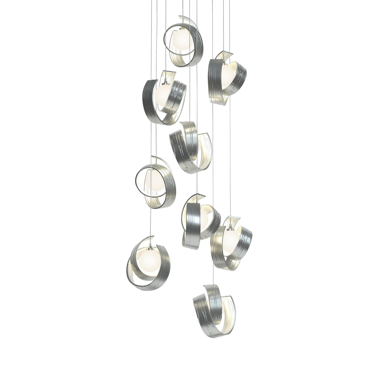 Hubbardton Forge 2023 Vintage Platinum Opal Glass (GG) Long Riza 9-Light Pendant