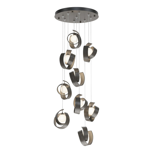 Hubbardton Forge 2023 Dark Smoke Opal Glass (GG) Standard Riza 9-Light Pendant