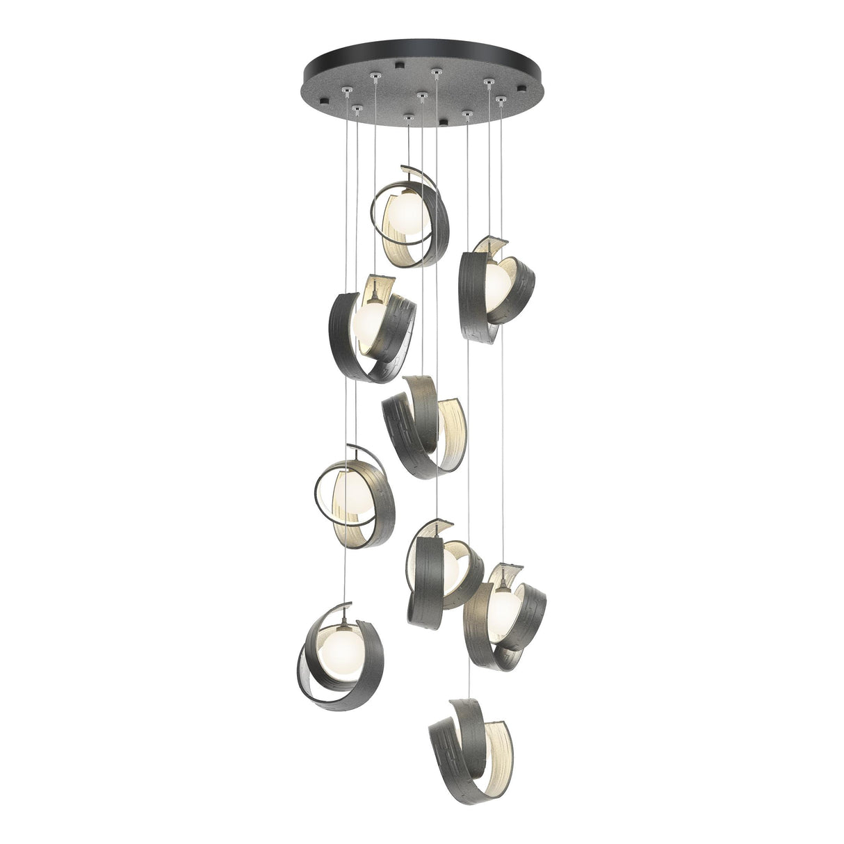 Hubbardton Forge 2023 Natural Iron Opal Glass (GG) Standard Riza 9-Light Pendant