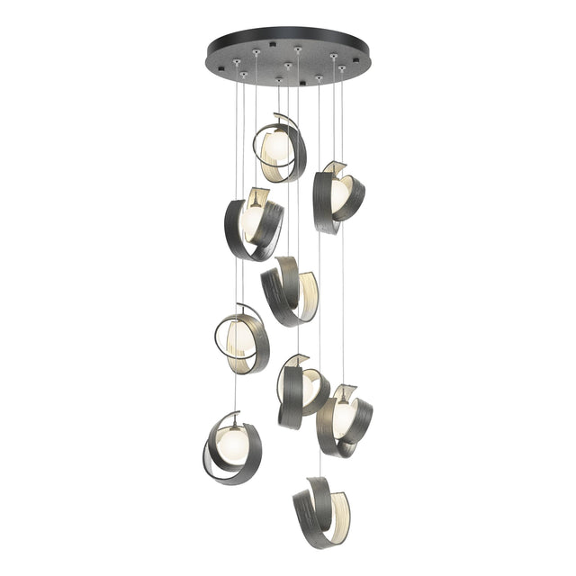 Hubbardton Forge 2023 Natural Iron Opal Glass (GG) Standard Riza 9-Light Pendant