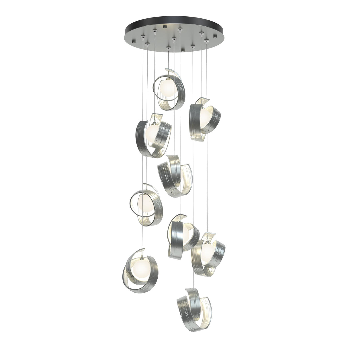Hubbardton Forge 2023 Vintage Platinum Opal Glass (GG) Standard Riza 9-Light Pendant