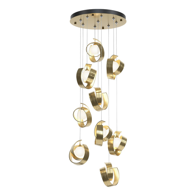 Hubbardton Forge 2023 Modern Brass Opal Glass (GG) Standard Riza 9-Light Pendant