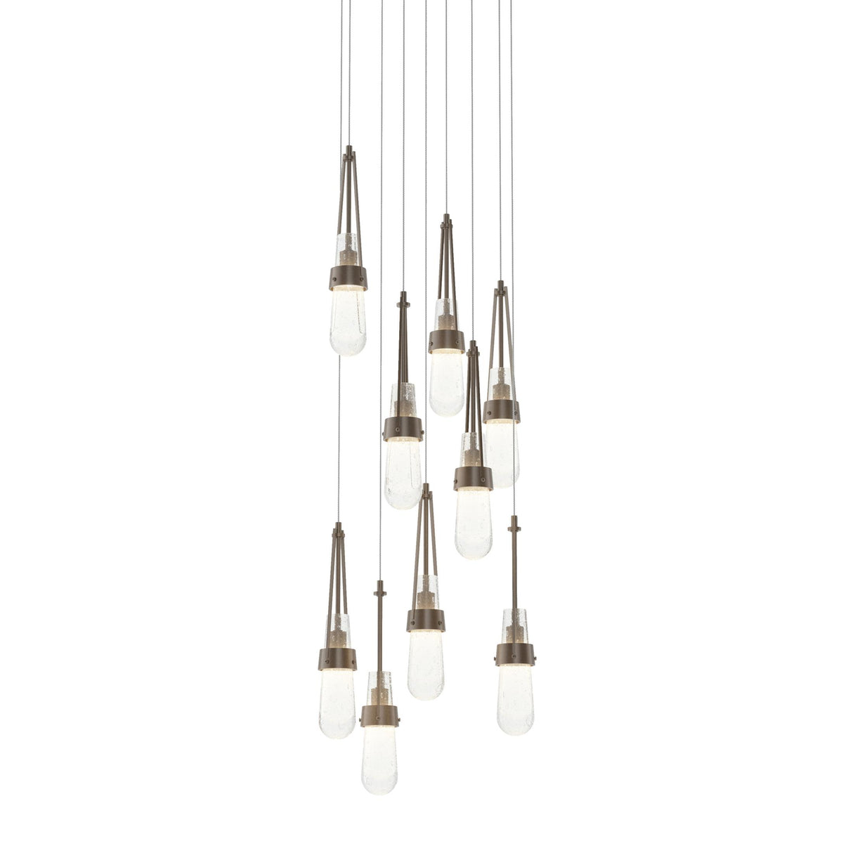 Hubbardton Forge 2022 Bronze Clear Bubble Glass (YG) Long Link 9-Light Blown Glass Pendant