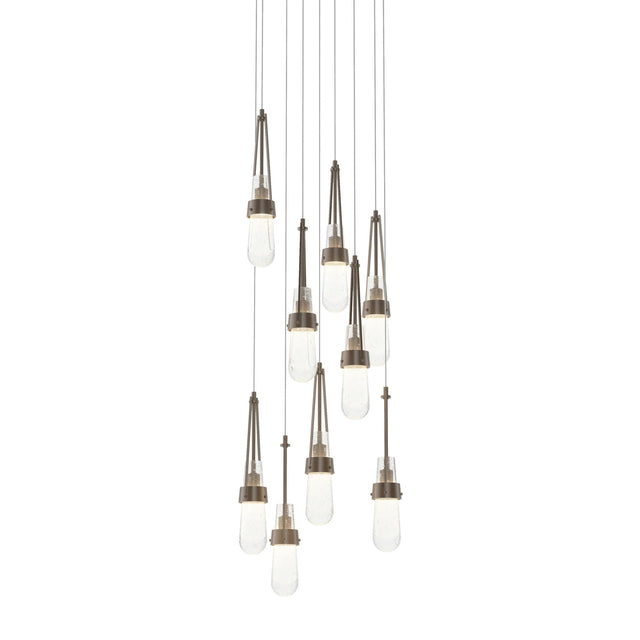 Hubbardton Forge 2022 Bronze Clear Bubble Glass (YG) Long Link 9-Light Blown Glass Pendant