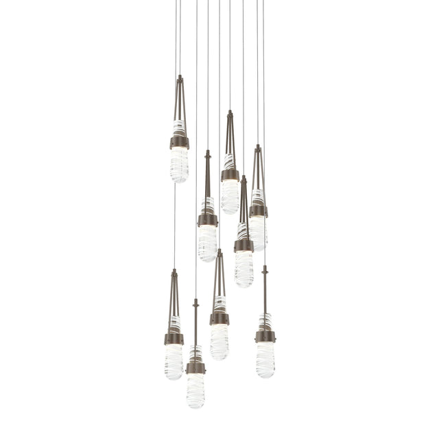 Hubbardton Forge 2022 Bronze Clear Glass with White Threading (YJ) Long Link 9-Light Blown Glass Pendant