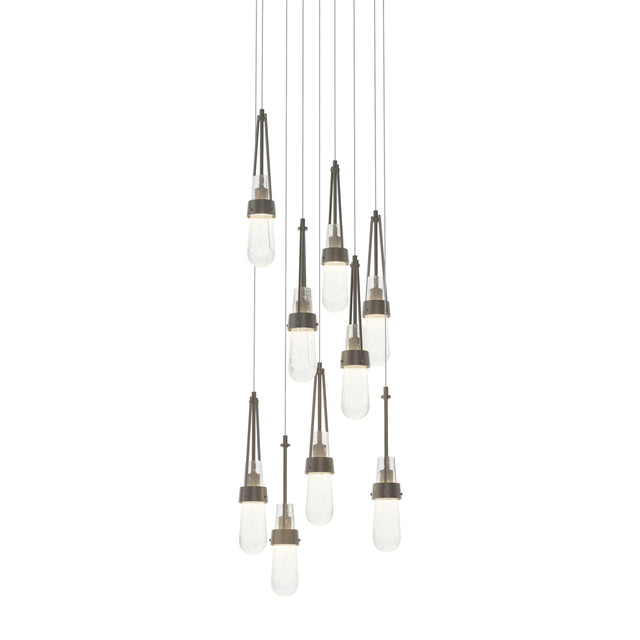 Hubbardton Forge 2022 Dark Smoke Clear Bubble Glass (YG) Long Link 9-Light Blown Glass Pendant