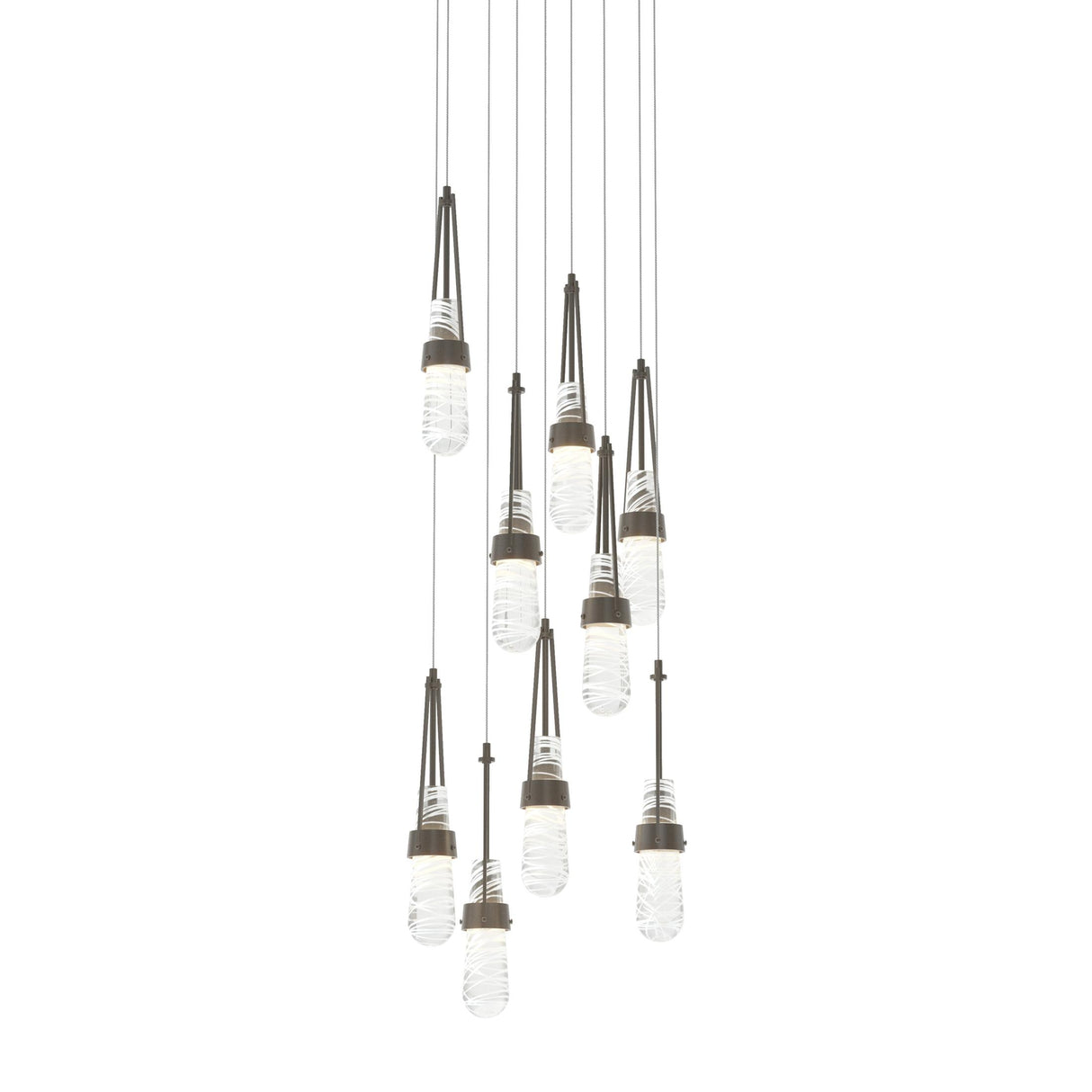 Hubbardton Forge 2022 Dark Smoke Clear Glass with White Threading (YJ) Long Link 9-Light Blown Glass Pendant
