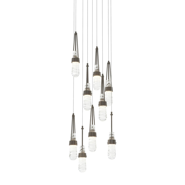 Hubbardton Forge 2022 Dark Smoke Clear Glass with White Threading (YJ) Long Link 9-Light Blown Glass Pendant