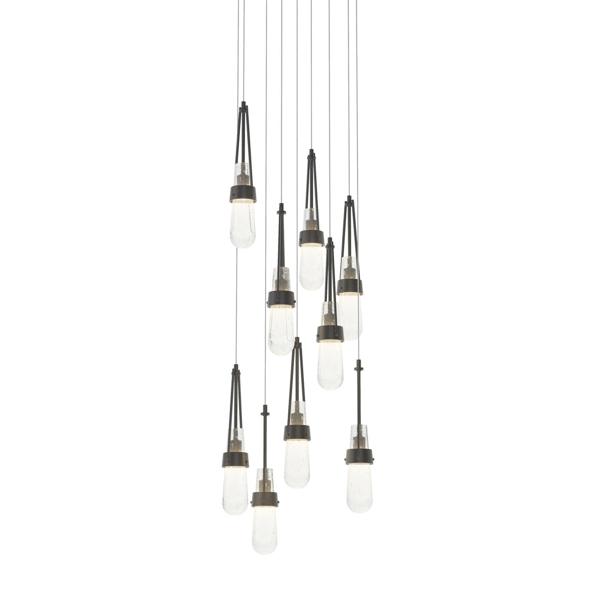 Hubbardton Forge 2022 Black Clear Bubble Glass (YG) Long Link 9-Light Blown Glass Pendant